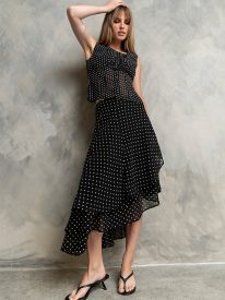 Luna Polka Dot Midi Skirt in Black