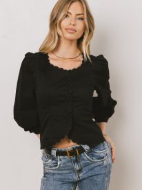 Yara Button Down Top in Black