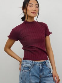 Nicerway Ribbed Top in Burgundy - FINAL SALE