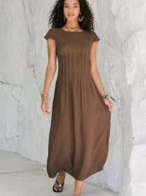 Carolina Pleated Maxi Dress in Brown