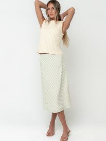 Nicerway Plaid Midi Skirt in Green