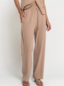 Vivienne Pinstripe Wide Leg Pants in Tan