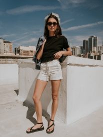 Beckie Striped Denim Shorts in Ivory