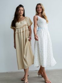 Nicerway Smocked Midi Dress in Cream