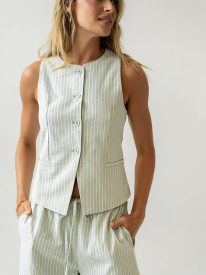 Rosa Striped Vest in Green - FINAL SALE